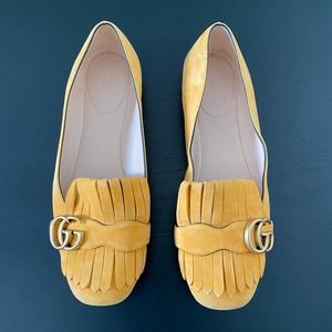 Yellow Gucci Suede Loafers